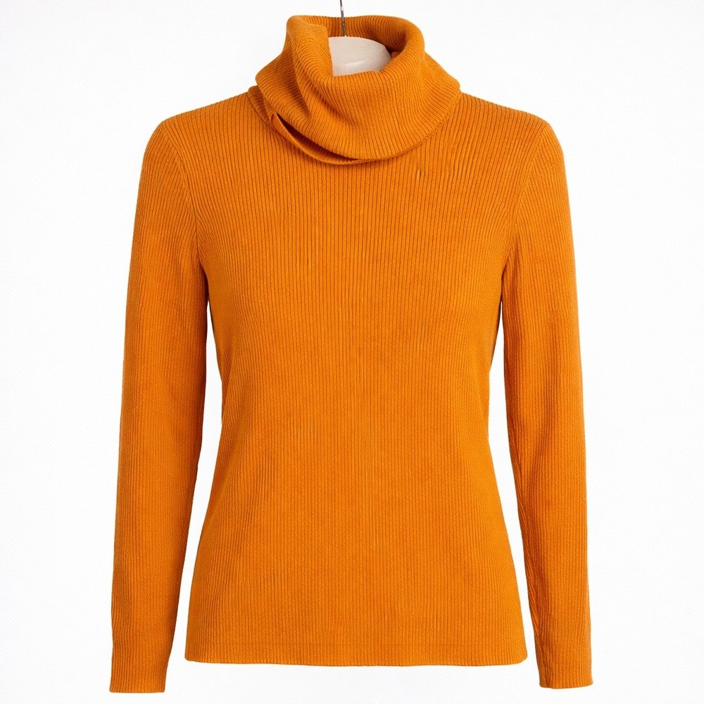 Tory Sport Ribbed Turtleneck Sweater Size M‎ Orange Preppy Quiet Luxury Ivy Twee